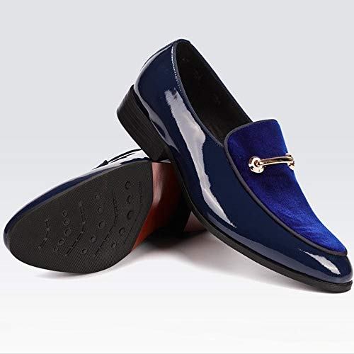 Oxford for Men Casual Loafer Shoes Slip On StyleGenuine Patent Leather&Suede Vamp Metaldecor Pointed Toe Low Top Block Heel Easy Care3
