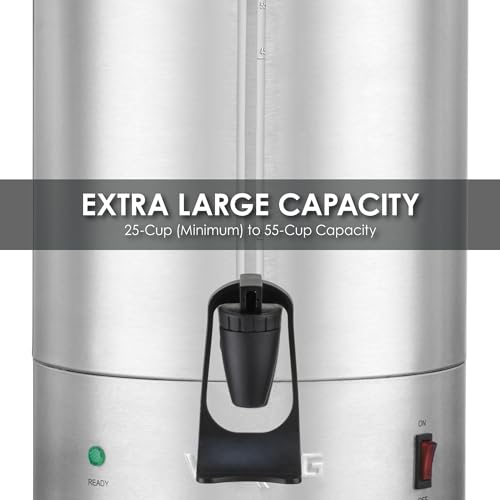 Image of Waring Coffee Urn with 55 Cup Capacity Stainless Steel Electric Percolator | 55 Cup Capacity Stainless Steel Electric Percolator, Dual Heater System for Commercial Kitchens & Catering, NSF Certified