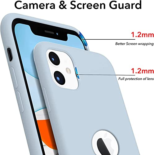 Image of VONZEE Microfiber Logo Cut Compatible for iPhone 11 Case Liquid Silicone Cases Non-Slip Full Body 4 Layer Protectives Shockproof Back with High Raised Camera Lips Mist Blue