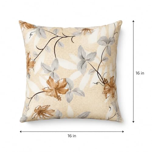 Image of Clasiko 16x16 Cushion Covers - Set of 5 Soft Cotton-Feel Decorative Pillow Covers | Golden Blossom, Flap Closure, Perfect for Sofa & Living Room