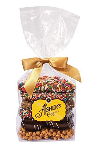 Asher's Chocolates, Chocolate Covered Pretzels Gift Basket, Holiday Assortment Of Candy, Small Batches Of Kosher Chocolate, Family Owned Since 1892 (8 Oz, Milk & Dark) #TOP3