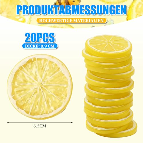 20 Stück Künstliche Zitronenscheiben für Zitronendeko,Zitronen Kostüm Accessoires & ZitronenGirlande, Ideal für Zitronen Deko Geburtstag, Party, Fotografie Requisiten und Küche Tischdekoration