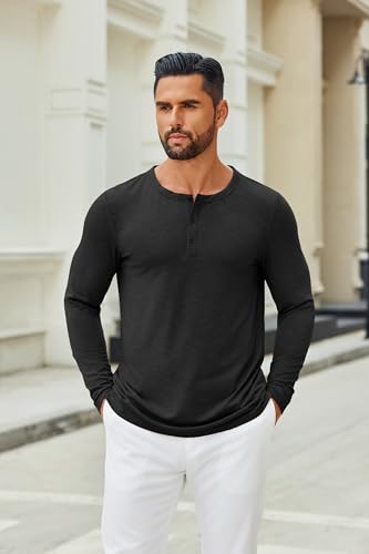 COOFANDY Men's Henley Shirts Long Sleeve Casual Pullover T-Shirt Fashion Basic Button Shirtst3
