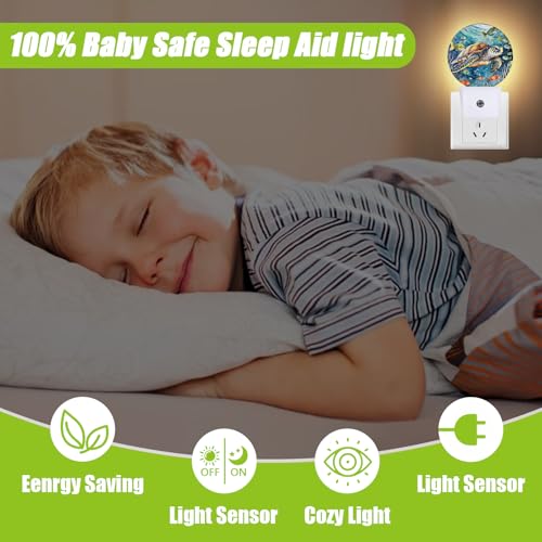 Image of Sea Turtle Night Light,Underwater World Night Lights Plug into Wall for Kitchens Toilets Bedroom Decorative Half Round Nightlight Led Lamp 0.5W Sleep Friendly