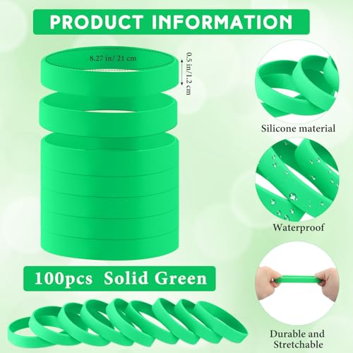 Image of Liliful 100 Pcs Silicone Rubber Wristbands Rubber Wristband Bracelet Bands for Silicone Wristbands for Women Men(Green)
