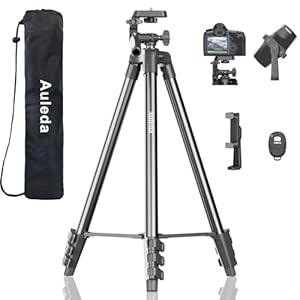 60″ Camera Tripod Lightweight Travel Tripod Stand Compatible with Canon Nikon DSLR Cameras with Wireless Remote Phone Holder and Bag Max Load 6.6 LB Black