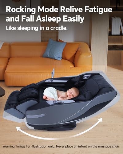 Stylish Massage Chair Full Body Zero Gravity Massage Chair Rocking Sleep Mode SL 3D Yoga Stretch Massage with Heat Wireless Phone Charge Upgraded Calf +11cm 12+ Modes Screen Touch Large Size Black - Image 5
