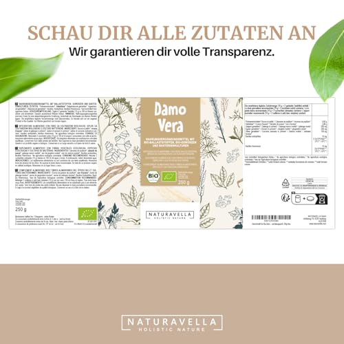 NATURAVELLA DamoVera Bio Darmkur | 250g | Bio-Ballaststoffe | Flohsamenschalen, Gewürze & aktive Bakterienkulturen | Unterstützt als Verdauungshelfer Stoffwechsel & Darmflora | Vegan und laborgeprüft
