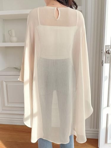 Milumia Women's High Low Shawl Chiffon Capelets Wedding Bridal Cape Sheer Overlay Poncho3