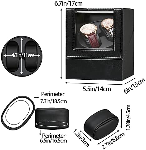 LINGFANSTORE Automatic Watch Winder with Quiet Japanese Motor,AC Adapter or Battery Powered,Premium Leather Exterior and Soft Flexible Watch Pillows for Men's and Women's Watches (Black leather-135B)