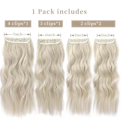 Blonde Clip in Hair Extensions, 4Pcs Long Synthetic Hair Extension Clip ins, Curly Hair Extensions Clips in Human Hair (Color: Light Blonde Mix Bleach Blonde)