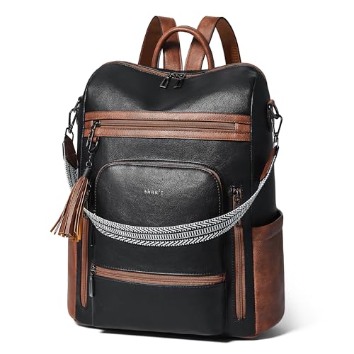 Image of Shrrie Vegan Leather Laptop Backpack for Women 15.6 inch Work Backpack Fashion Travel Backpack Purse for Business College