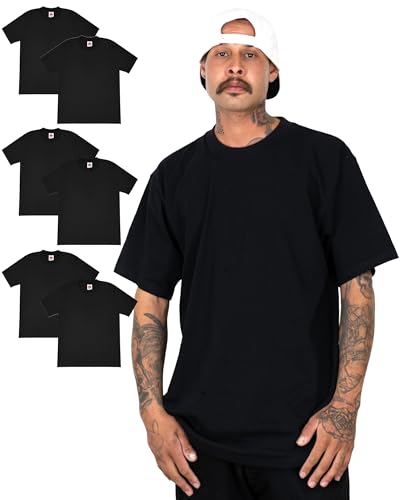 FB County Heavy Hard T-Shirt – 6 Pack 100% Thick Cotton Heavyweight T Shirts for Men & Women - True to Size Fit, Sturdy Starchy Finish - Durable Crew Neck with Reinforced Collar - Black, 2XL