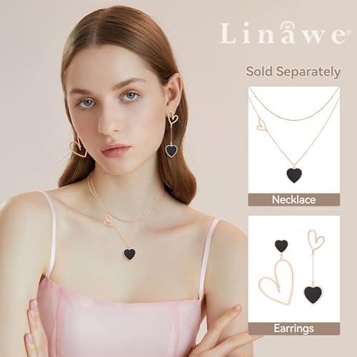 Linawe Layered Choker Heart Pendant Necklace for Women Trendy, Gold/Silver/Rose Gold Chain Stainless Steel Stacked Necklaces, Double Heart Necklace Y2K Preppy Jewelry3