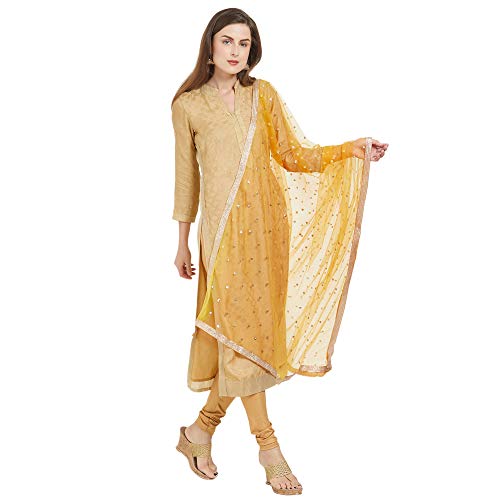 DUPATTA BAZAAR Damen-Netz Dupatta, Gelb: Gold, Einheitsgröße