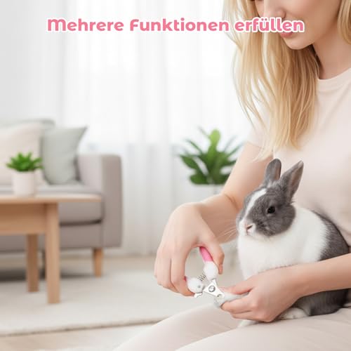8-teiliges Kaninchen Pflege Set,Kaninchen Bürste Set, Hasen Zubehör mit Nagelknipser, Flohkamm, Badebürste, Reinigungshandschuhe, Praktische Pflegewerkzeuge für Pelzknotenlösen (rosa)