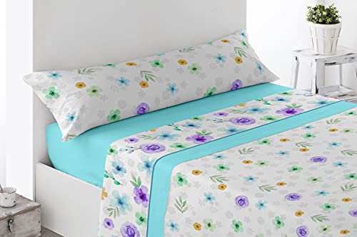 Juego de sábanas Estampadas de Microfibra Transpirable Mod. Ceuves (Disponible en Varios tamaños y Colores) (Turquesa, Cama de 150 cm (150_x_190/200 cm)) Cover