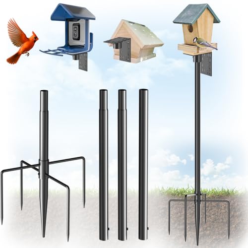 Onlyfly Bird Feeder Pole - 60 Inch Slip-Fit Structure for Anti-Wobble Stability, 1-Inch Steel Station with Universal Mounting Platform & 5-Prong Base for Feeders, Bird House, Outdoor