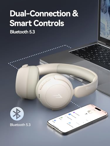 Image of 1MORE HQ20 Wireless On-Ear Headphones with Microphone, 85dB Safe Volume, 65H Playtime, Lightweight Foldable Bluetooth Headphones for School /Travel, Android and iOS Compatible, White