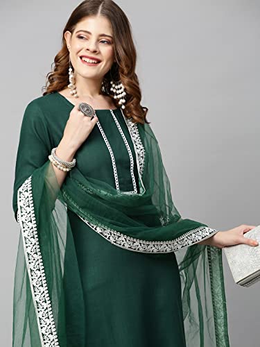 Image of ANNI DESIGNER Women's Cotton Blend Kurta With Pant & Dupatta