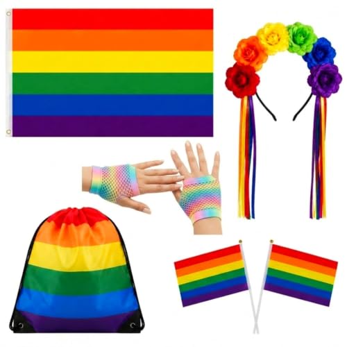 BBTO 6 Pcs Rainbow Gay Pride Accessories - LGBTQ Flag 5ft x 