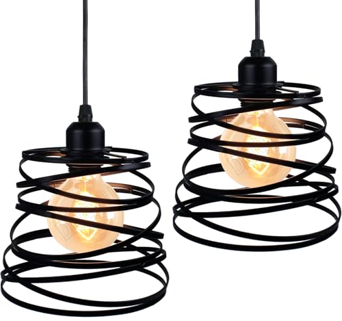 PETITES ECREVISSES Lot de 2 Suspensions Industriellse Rétro Ø20cm Lustre Vintage Abat-jour Luminaire en Métal Plafonnier E27 Corde Ajustable pour Chambre...