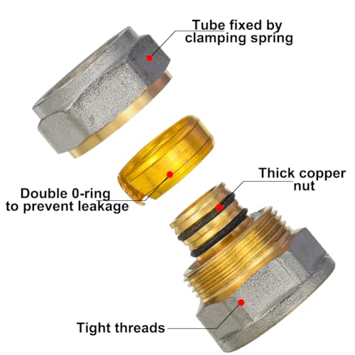 2 Stück 1/2\ IG x 16mm Klemmringverschraubung, Schraubfitting für Ø16mm Mehrschichtiges Rohr, Übergang mit 1/2\ Innengewinde, für Heizungs, Sanitär, Mehrschichtverbundrohr
