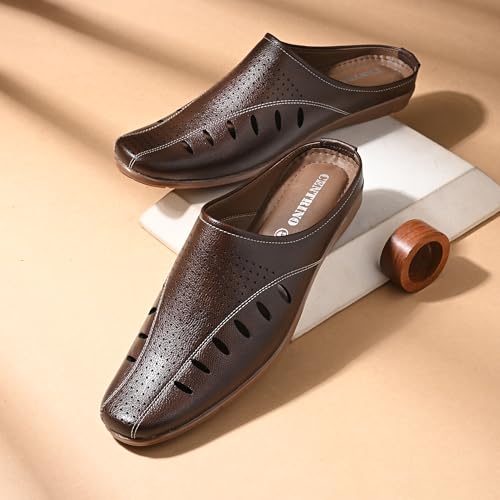 Image of Centrino Men's Casual Slip-On Sandals |Comfortable Back-Open Relaxed Fit Mule|Slip-On Half Shoe with Cushioned Insole for Office,Casual,Home,Outdoor,Driving,Summer Everyday Comfort(8107)