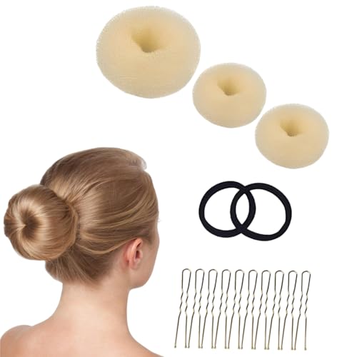 Quesuc Hair Donut Buns Maker Set, 3 Pièces Beige Donuts Chignons Épingle À Cheveux, 10 Pièces Blonde Pinces Accessoire Chignon En Forme De U, Pour Les...