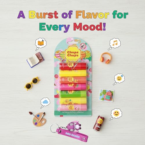 Chupa Chups Lip Balm Set Pack of 7 Fruity Flavors | Moisturizing Lip Care Gift for Kids, Teens & Adults, Sweet Scented Lip Gloss for Soft, Smooth, Hydrated Lips All Day | Keychains in Pink or Blue - Image 4