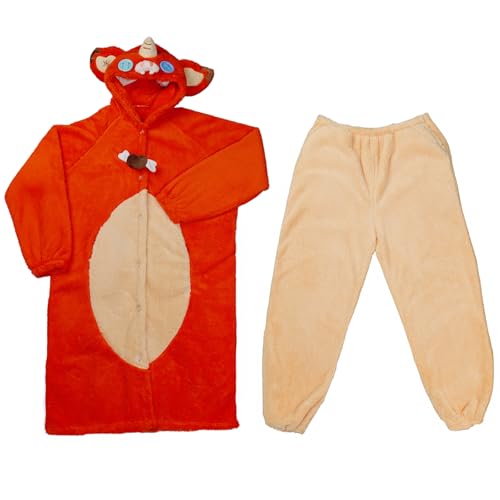 Lummitwit Wearable Hooded Coral Fleece Long Pajamas Cute Bokoblin Onesie Zelda Cosplay Costume Totk Link pig Adult Onesie Christmas Halloween Costume Pajamas Home Wear (Clothes Pants Set) Orange