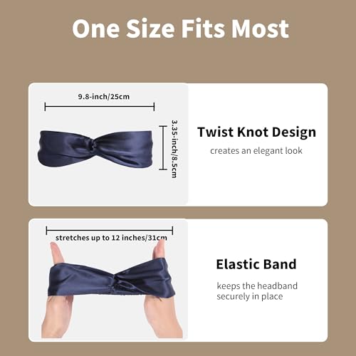 Image of ZLYC Mulberry Silk Headband for Women's Hair Elastic Hairband, Solid Navy