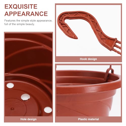 Image of DOITOOL 10 Pack Hanging Plastic Pots for Plants with Hook, Garden Flower Plant Pot Container Baskets Hanging Nursery Planter Holder for Indoor Outdoor Garden Decor (Brown, 6.7 Inch)