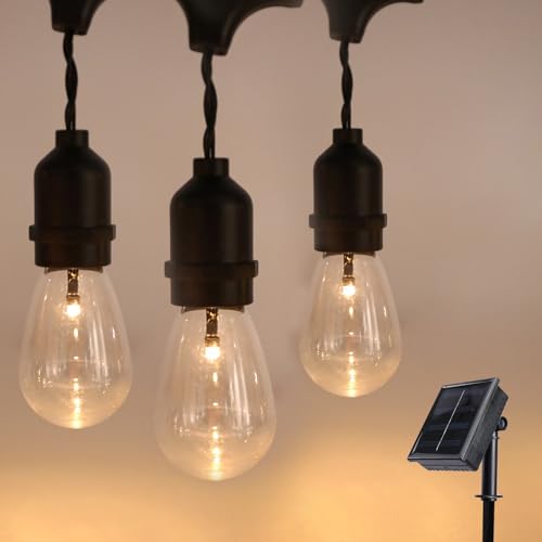 Afirst Guirnalda de luces solares para exteriores impermeables de 15 pies con 10 bombillas LED inastillables, luces solares de patio con certificación UL para jardín, patio trasero, porche.