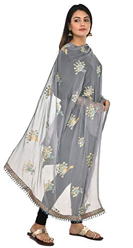 Image of YOUTHQUAKE Heavy Embroidered Work Chiffon Dupatta for Womens & Girls With Fancy Lace