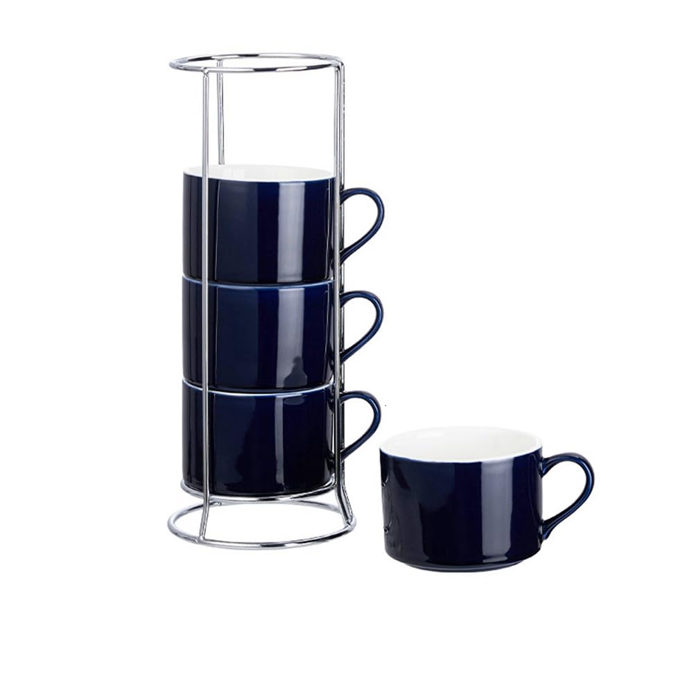 Tazze da Cappuccino Impilabili in Porcellana con Piattini e Supporto in Metallo, Tazzine da caffè Espresso per caffè Latte, caffè Speciale B