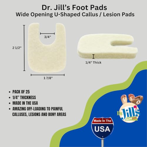 Image of Dr. Jill's Foot Pads, Latex Free, YJ18-5058, U-Shaped Callus Pad 1 /4 inch Felt (25 Pack) Lesion Pad