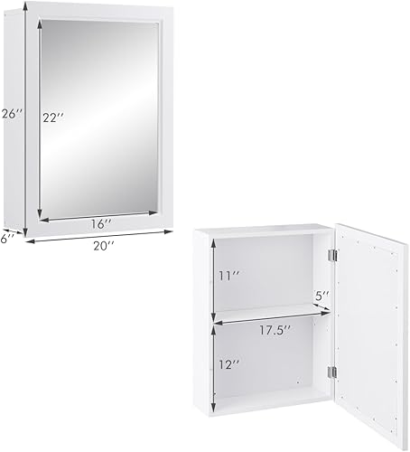 Miniatura 3 de GOFLAME Botiquín de baño, armario de almacenamiento con espejo de montaje en pared con una sola puerta y estante ajustable, organizador de madera