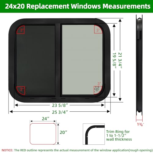 Image of 24 inchW x 20 inchH RV Windows for Cargo Trailer Camper,Tinted Horizontal Sliding | RV Cargo Trailer Camper Window Replacement w /Screen&Trim Ring,Fit 15 /16 inchor 1-3 /8 inch Thick Wall,Allow Error 1 /16 inch,DOT Approved