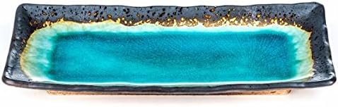 Large Japanese Ceramic Rectangular Plate Dish for Sushi & Asian Cuisine in Blue Crackleglaze - 28.5cm