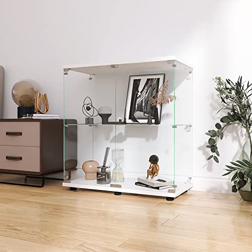 Image of LFT HUIMEI2Y 2-Tier Glass Display Cabinet with Lock, Display Case White