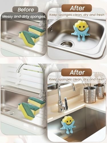 Cute Hanging Sponge Holder with Drainage for Scrub Daddy Holder Keeps Your Sponge Dry & Smiling Auto Draining Organizer 3D Printing Funny Sponge Stand for Kitchen Sink & Bathroom (Black) - 4