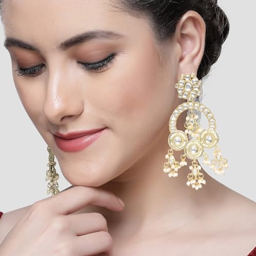 Image of Karatcart Red Stone Studded Gold Plated Drop Earrings for Women