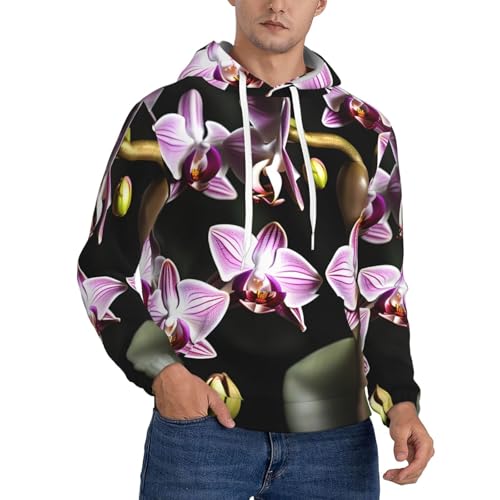 Sweat à capuche unisexe avec poche imprimé orchidée en coton confortable