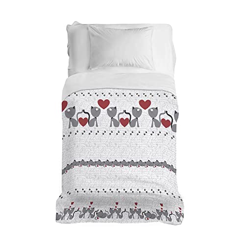 PENSIERI DELICATI Tagesdecke 170 x 280 cm, Einzeltuch 100% Baumwolle Pique, Ideal Zum Thema Wohnen, Decke Salva Bett Doppelbett, Fantasie Kätzchen Grau, 100% Made in Italy Cover