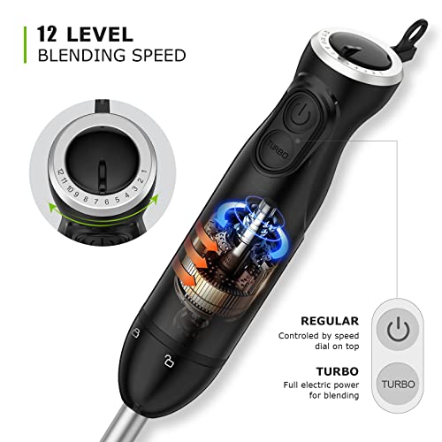 Bonsenkitchen HB3201 Handheld Blender, Electric Hand Blender 12-Speed & Turbo Mode thumb #2