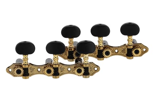 Mécanique GEWA pour guitare classique - Arbre en nylon Ø 9,5 mm noir - Entraxe 35 mm - Boutons acryliques vissés - Jeu couleur or - sans lyre