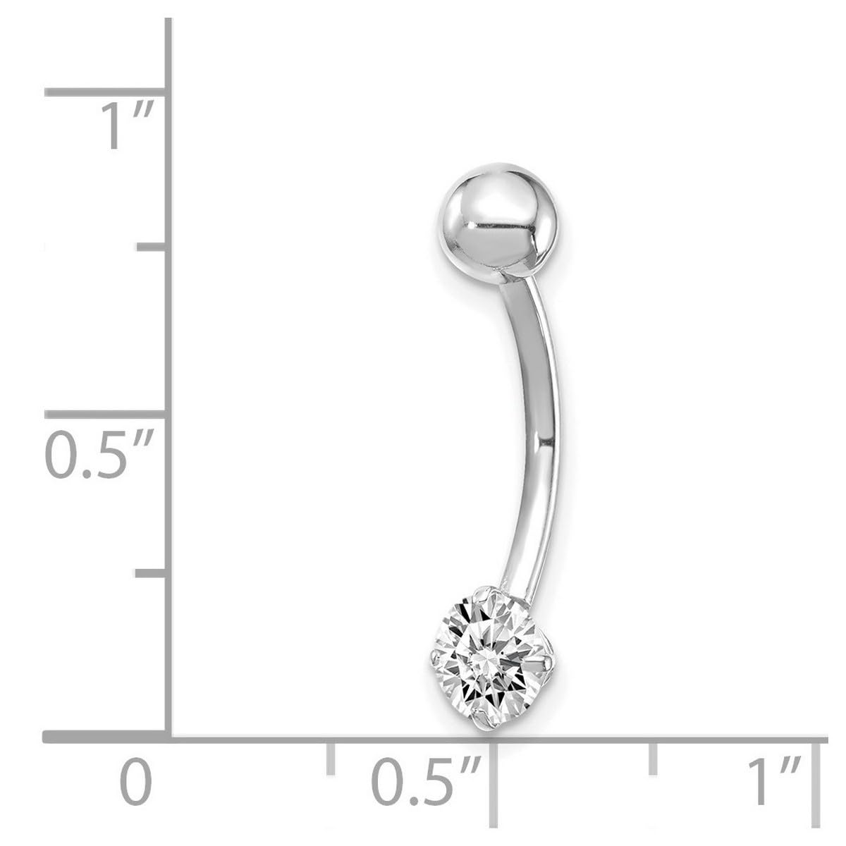 Bauchnabepiercing, 10-karätiges Weißgold mit 5 mm rundem Zirkonia-Stein, höherer Goldgrad als 9 karätiges Gold