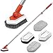 JEHONN 4-in-1 Bathroom Tile Tub Scrubber with 130 CM Long Handle, Upgraded Shower Cleaning Brush, 4 Different Function Scrub Brush Attachments Head for Bathtub, Floor, Wall, Baseboard (Red)