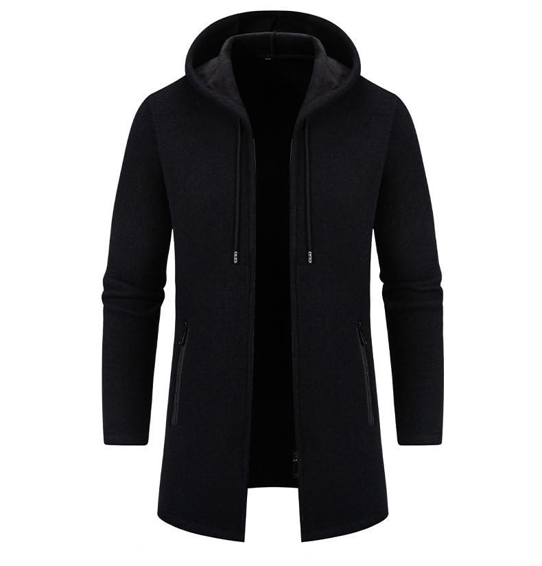 bifanxi Men's Long Hooded Cardigan Full Zip Winter Coat Thick Fleece Lined with Zipper Pockets-picture-30